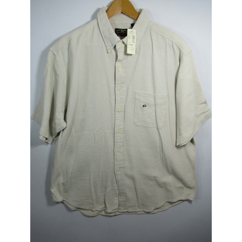 NEW Vintage 90s American Eagle Button Up Shirt Men XL Beige Short Sleeve